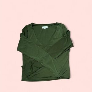 Olive Green V-Neck Long Sleeve Top